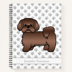 Leberbrauner Shih Tzu Süßer Cartoon-Hund & Name Notizblock