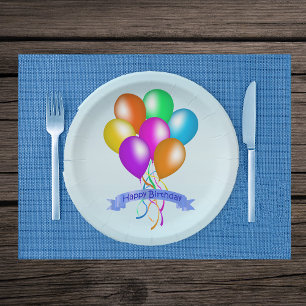 Lebhaft farbene mehrfarbige Balloons zum Geburtsta Pappteller