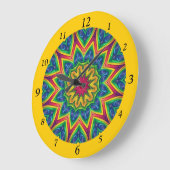 Lebhaft farbenes 12-seitiges Mandala Große Wanduhr (Winkel)