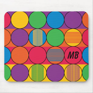 Lebhaft gefärbte Kreise und Streifen und Initialen Mousepad