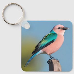Lebhaft gefärbter Vogel auf einem Holzpfosten sitz Schlüsselanhänger