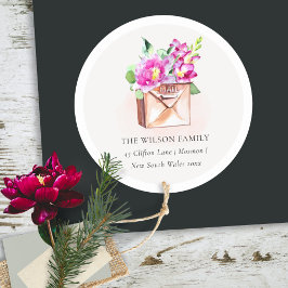 Lebhaft rosa Floral Mailbox Wir haben bewegte Adre Runder Aufkleber