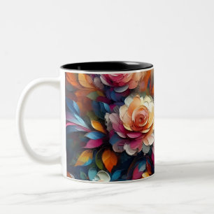 Lebhafte 3D-Abstrakte Flora-Öl-Textur Zweifarbige Tasse