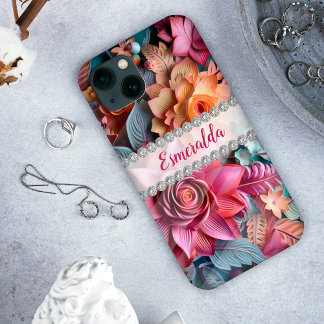 Lebhafte 3D-Blume, Diamantrahmen Case-Mate iPhone Hülle