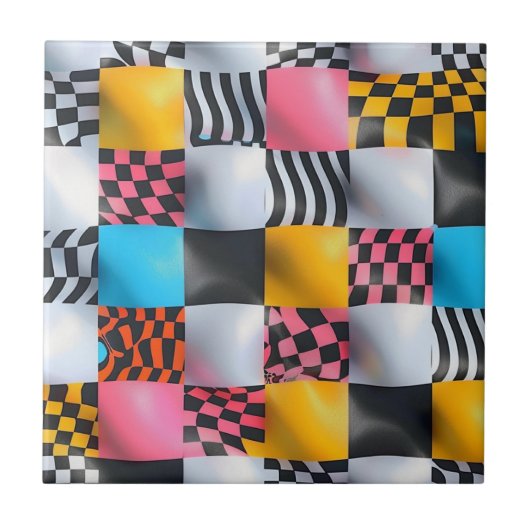 Lebhafte 3D-Checkerboard - spielerischer Retro-Pop Fliese (Vorderseite)