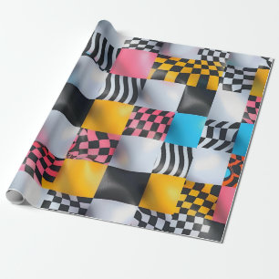 Lebhafte 3D-Checkerboard - spielerischer Retro-Pop Geschenkpapier