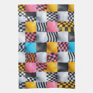 Lebhafte 3D-Checkerboard - spielerischer Retro-Pop Geschirrtuch