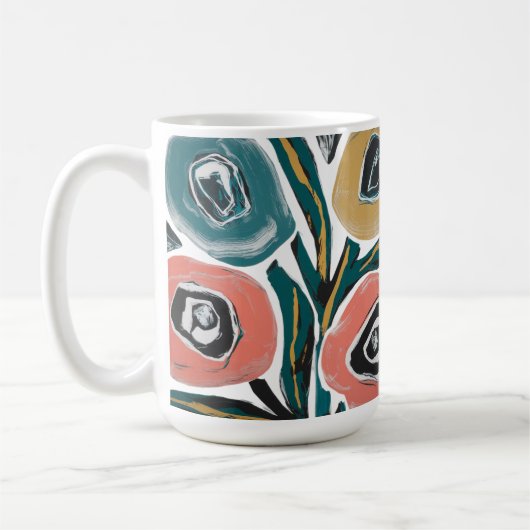 Lebhafte Abstrakte Blume Kunst - Kühle Pinselstric Kaffeetasse (Links)