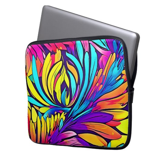 Lebhafte Abstrakte Blüte Laptopschutzhülle (Vorderseite Links)