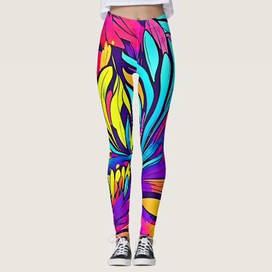 Lebhafte Abstrakte Blüte Leggings (Vorderseite)