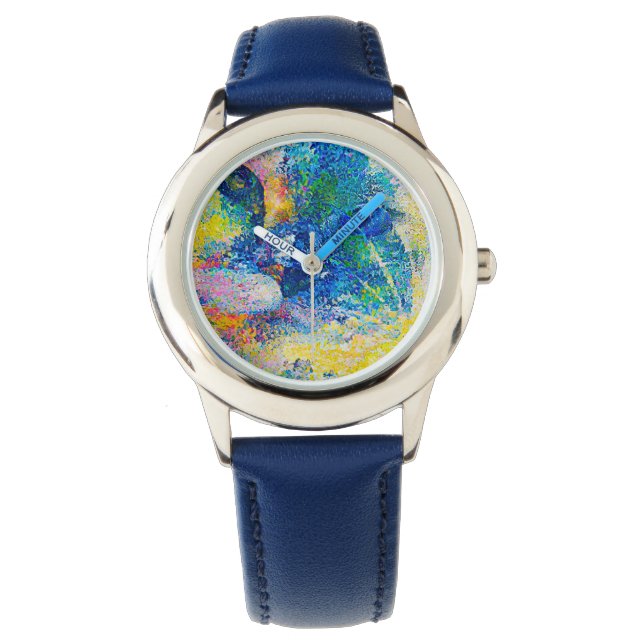 Lebhafte Abstrakte Cat Art Print Armbanduhr (Vorderseite)
