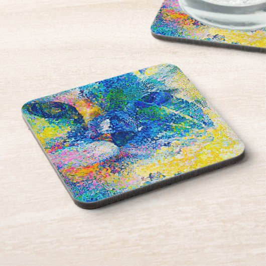 Lebhafte Abstrakte Cat Art Print Getränkeuntersetzer (Linke Seite)