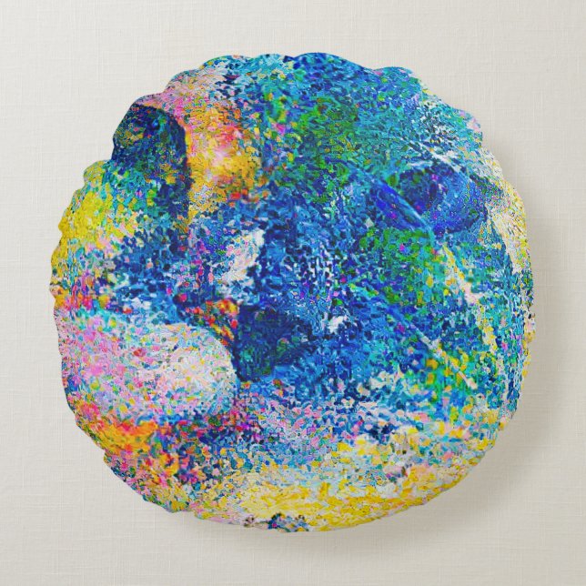 Lebhafte Abstrakte Cat Art Print Rundes Kissen (Vorderseite)