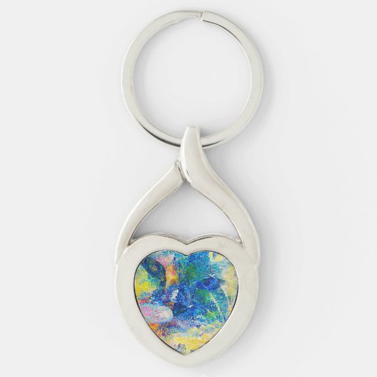 Lebhafte Abstrakte Cat Art Print Schlüsselanhänger (Vorderseite)