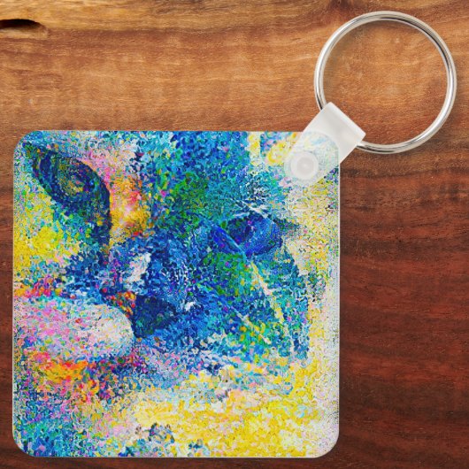 Lebhafte Abstrakte Cat Art Print Schlüsselanhänger (Rückseite)