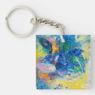 Lebhafte Abstrakte Cat Art Print Schlüsselanhänger