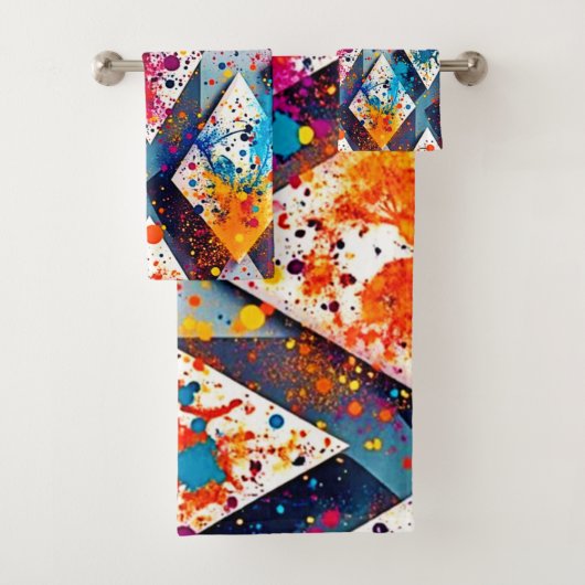 Lebhafte Abstrakte Diamantmuster Badhandtuch Set (Insitu)