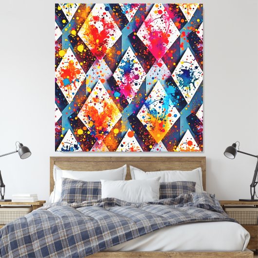 Lebhafte Abstrakte Diamantmuster Leinwanddruck (Insitu (Schlafzimmer))