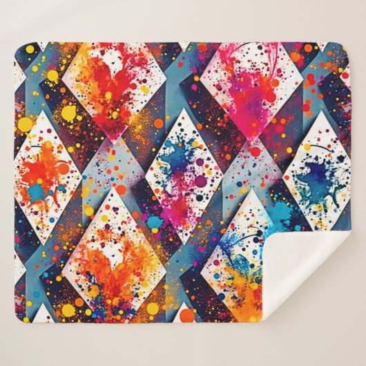Lebhafte Abstrakte Diamantmuster Sherpadecke (Vorderseite (Horizontal))