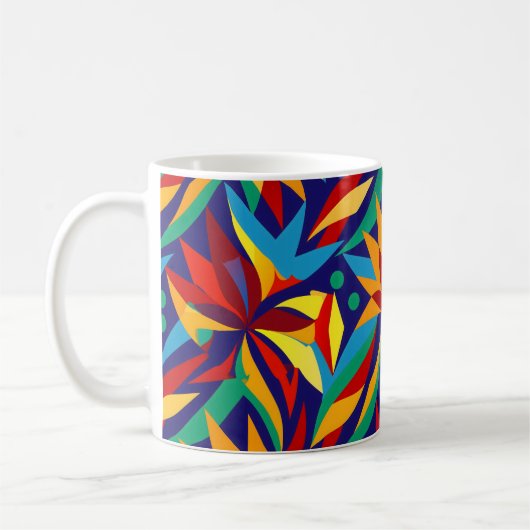 Lebhafte Abstrakte geometrische, mehrfarbige tropi Kaffeetasse (Links)