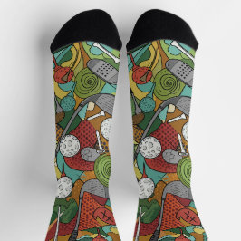 Lebhafte Abstrakte Golfkunst: Clubs, Balls und Fla Socken