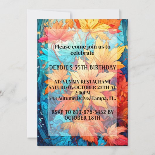 Lebhafte Abstrakte Herbstlaub gestalten Geburtstag Einladung (Vorderseite)