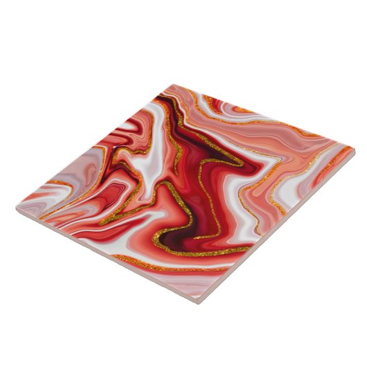 Lebhafte Abstrakte Kunst in Rot und Gold Fliese (Seite)