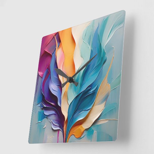 Lebhafte Abstrakte Malerei Quadratische Wanduhr (Winkel)