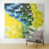 Lebhafte Abstrakte Pinselstriche Gelb, Grün und Bl Wandteppich (Beispiel (Horizontal))