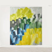 Lebhafte Abstrakte Pinselstriche Gelb, Grün und Bl Wandteppich (Vorderseite)