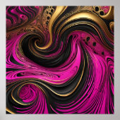 Lebhafte Abstrakte Rosa Schwarz-Gold-Swirl-Leinwan Poster (Vorne)