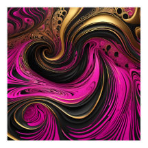 Lebhafte Abstrakte Rosa Schwarz-Gold-Swirl-Leinwan