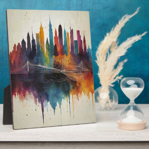 Lebhafte Abstrakte Skyline City Art Fotoplatte
