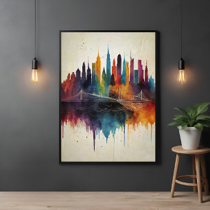Lebhafte Abstrakte Skyline City Art Poster