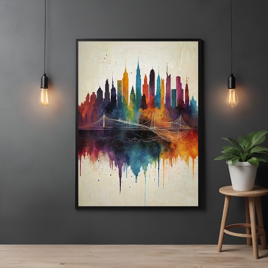 Lebhafte Abstrakte Skyline City Art Poster