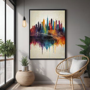 Lebhafte Abstrakte Skyline City Art Poster