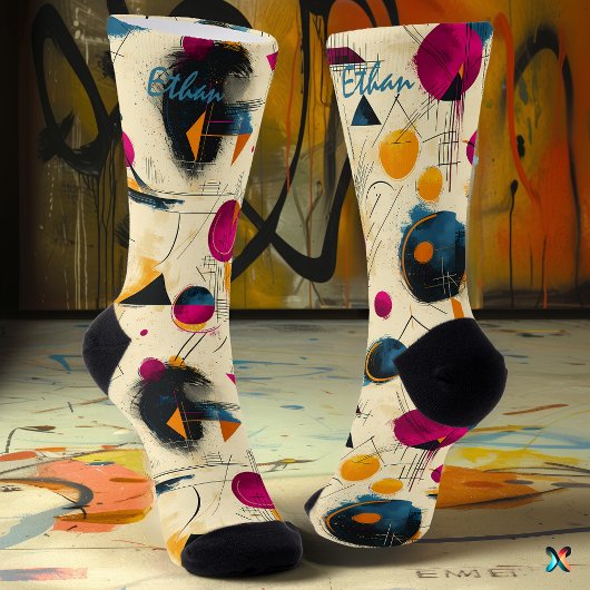 Lebhafte Abstrakte Socken in Magenta, Orange und M