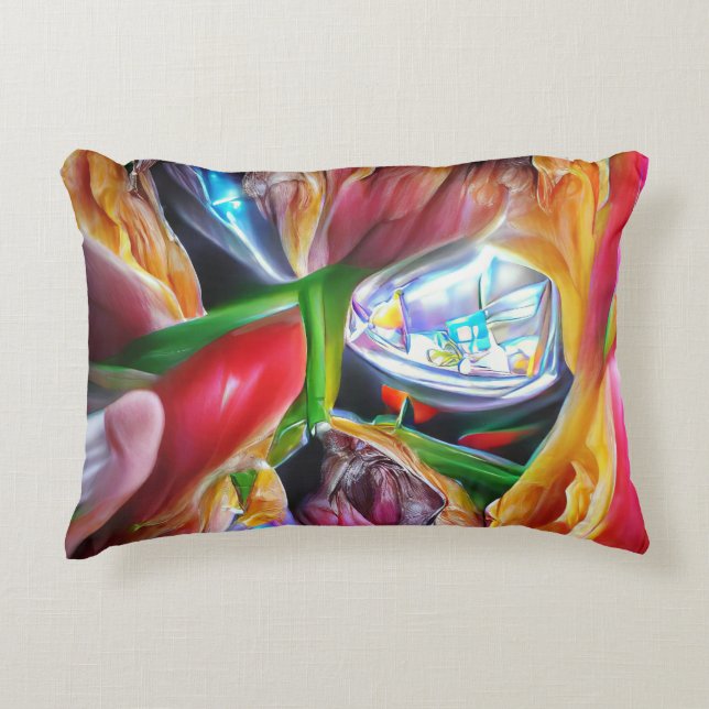 Lebhafte Abstrakte Tulip Reflections Dekokissen (Vorderseite)