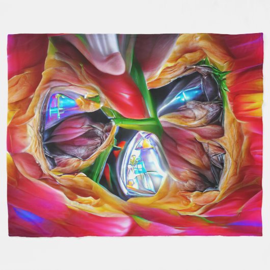 Lebhafte Abstrakte Tulip Reflections Fleecedecke (Vorderseite (Horizontal))