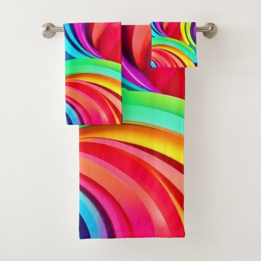 Lebhafte Abstrakte Waves in dynamischer Farbe Badhandtuch Set (Insitu)
