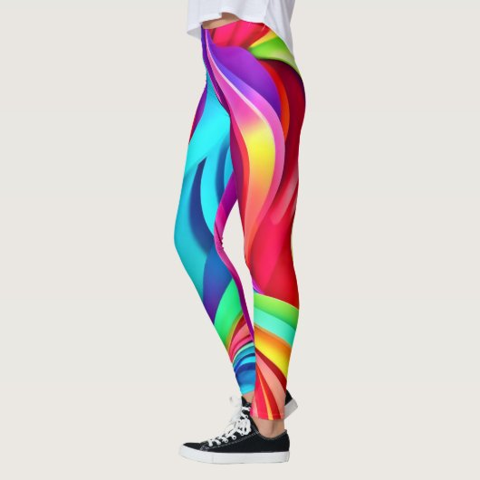 Lebhafte Abstrakte Waves in dynamischer Farbe Leggings (Links)