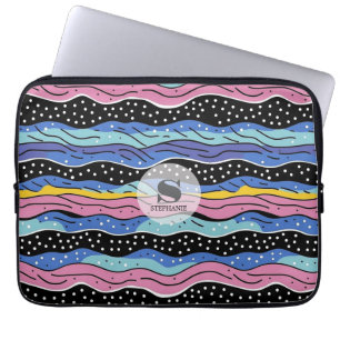Lebhafte Abstrakte Wavy-Linien mit Polka-Punkten Laptopschutzhülle