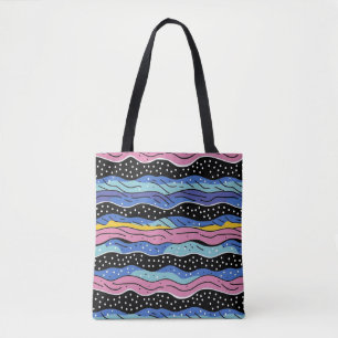 Lebhafte Abstrakte Wavy-Linien mit Polka-Punkten Tasche