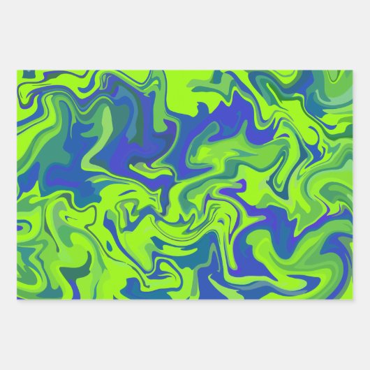 Lebhafte Abstrakte Wirbel in Grün und Blau Geschenkpapier Set (Vorderseite 2)