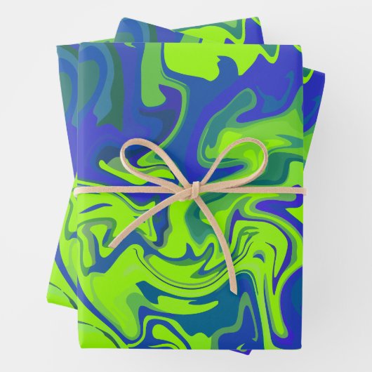 Lebhafte Abstrakte Wirbel in Grün und Blau Geschenkpapier Set (Beispiel)