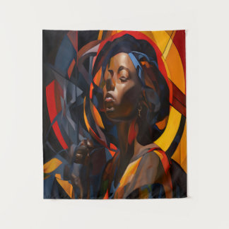 Lebhafte, afrozentrische Abstrakte Porträts Wandteppich