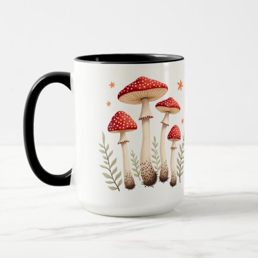 Lebhafte agrarische Pilze und botanische Elemente Tasse (Links)