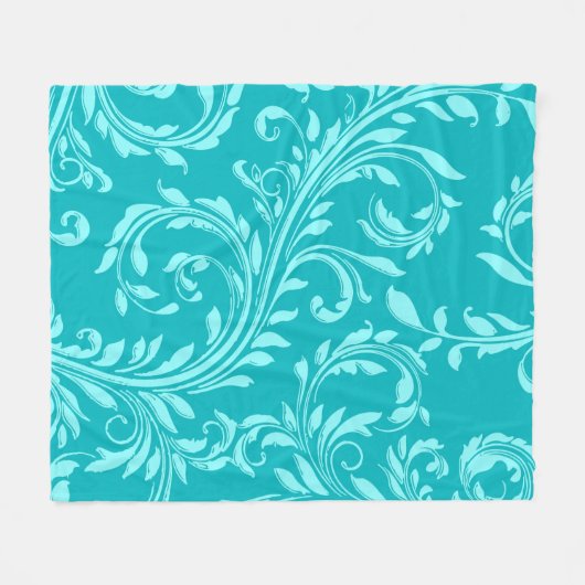 Lebhafte aquamarine Aqua-Blütendecke wirl-Damastas Fleecedecke (Vorderseite (Horizontal))