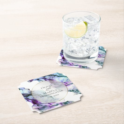 Lebhafte Aquamarine Lila Abstrakte Aquarellfarbe Untersetzer (Vor Ort)