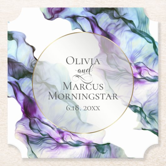 Lebhafte Aquamarine Lila Abstrakte Aquarellfarbe Untersetzer (Vorderseite)